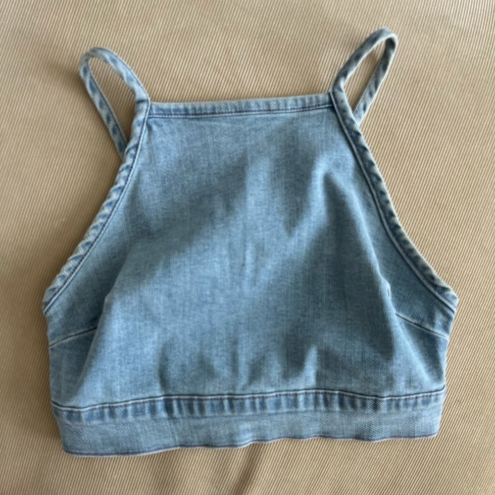 Show Me Your Mumu denim halter crop top
